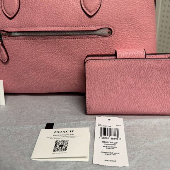Coach Georgia Satchel Flower Pink Silver PAIRED Matching Wallet Leather Bag NWT - Picture 4 of 10